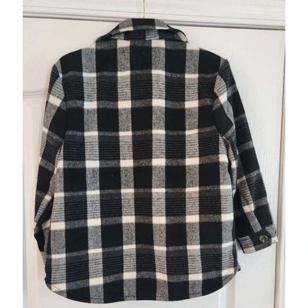 Old Navy Black Plaid Flannel Shacket Kids Unisex Sz 10 Wool‎ Blend Camping